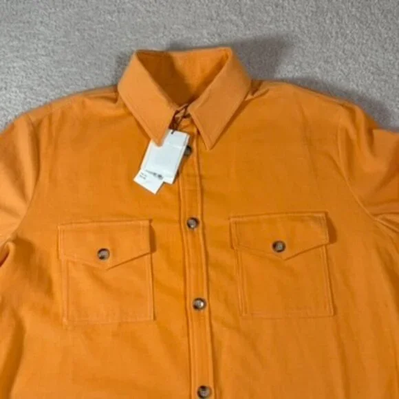 Nanushka Cale Cotton Button Up Orange Corduroy Shacket Shirt Mens Sz 2XL NWT Lux